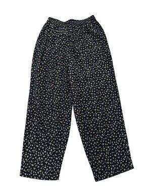 Alfred Dunner Pull On Pants Black White Floral Elastic Waist 12
